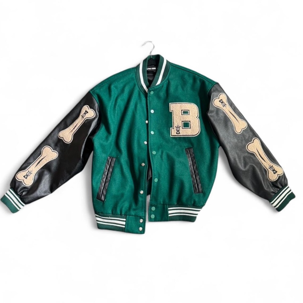 Aelfric Eden Vintage style, varsity jacket, and green with patches